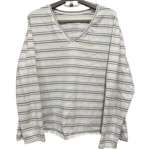 Faded Glory Womens Shirt 18W Green Yellow Striped V Neck Long Sleeve Stretch Tee